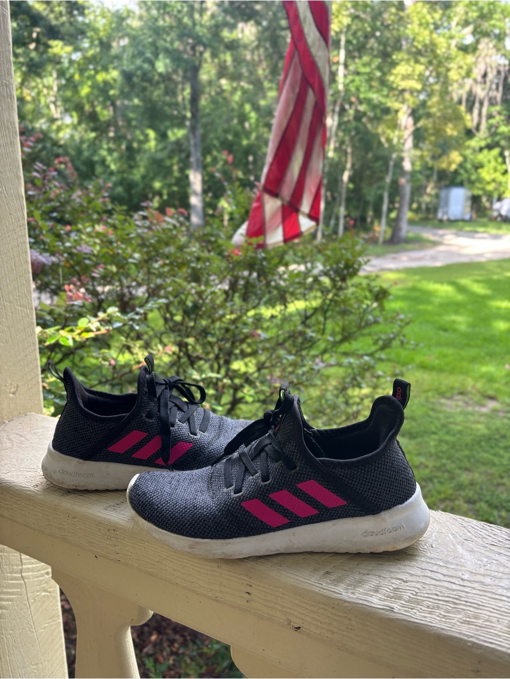 adidas Kids Black Sneakers with Pink Stripes